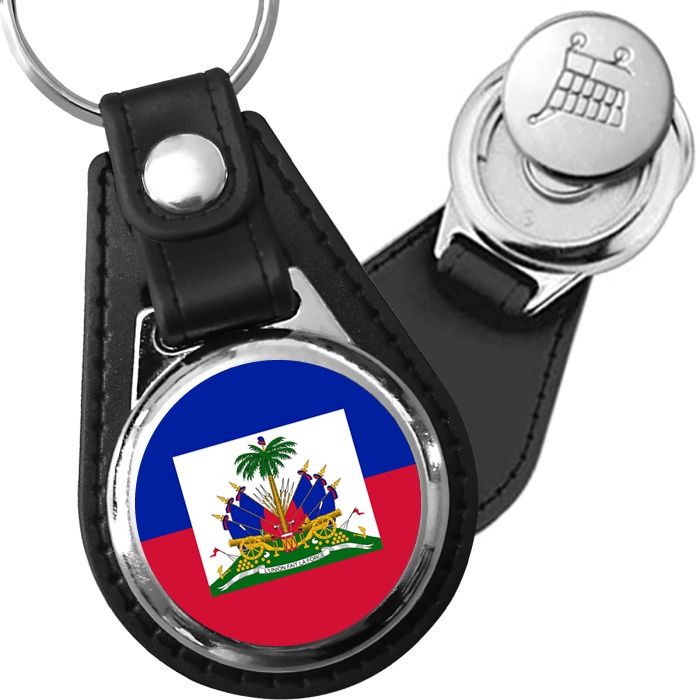 Porte-clés drapeau Haiti en simili-cuir