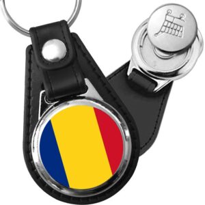 Porte-clés drapeau Roumanie en simili-cuir