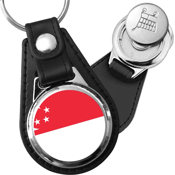 Porte-clés drapeau Singapour en simili-cuir