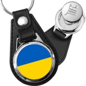 Porte-clés drapeau Ukraine en simili-cuir