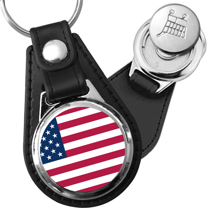 Porte-clés drapeau Etats-Unis en simili-cuir