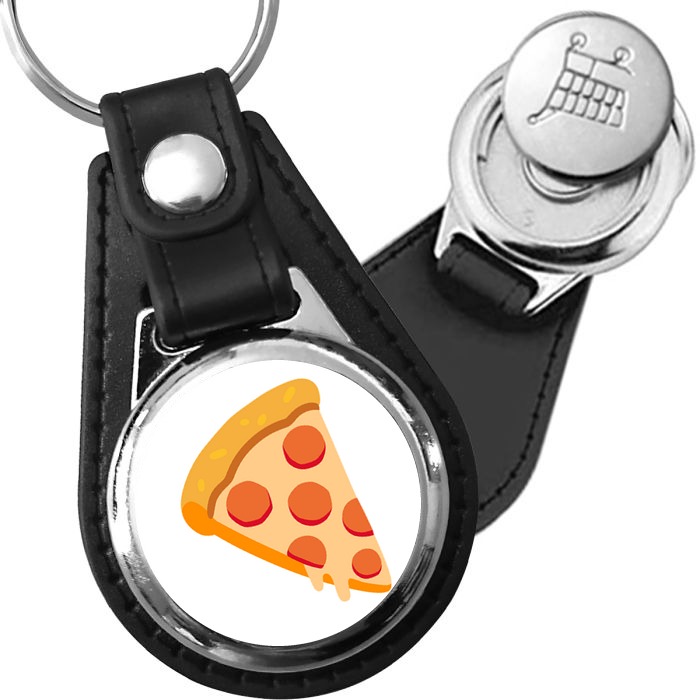 Porte-clés emoji Part de pizza en simili-cuir