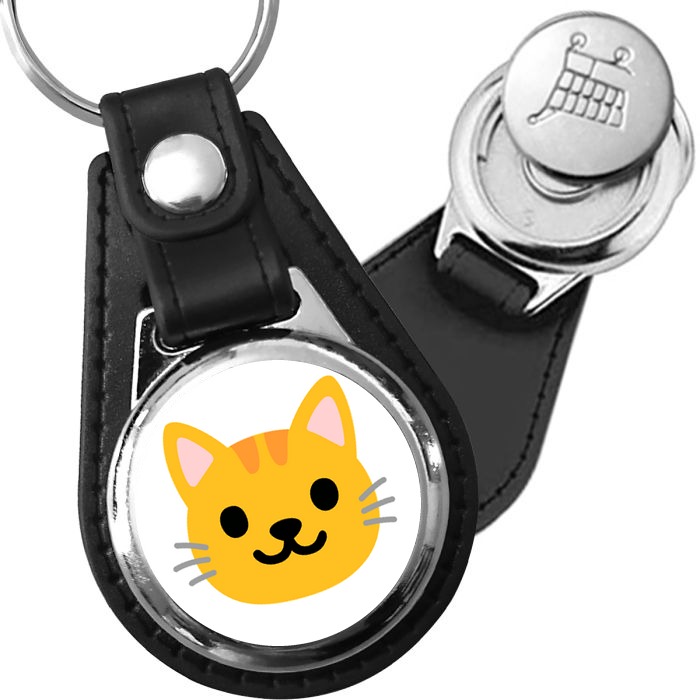 Porte-clés emoji Tete de chat en simili-cuir