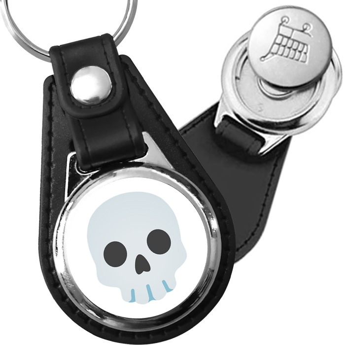 Porte-clés emoji Tete de mort en simili-cuir