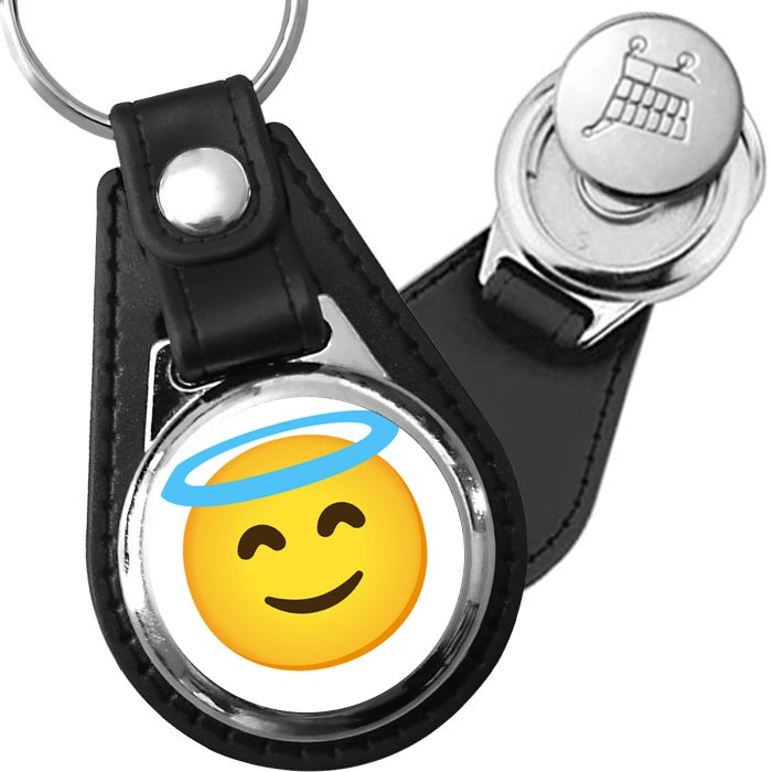 Porte-clés emoji Smiley auréolé en simili-cuir