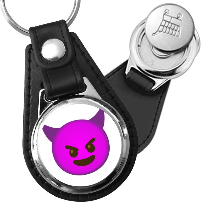 Porte-clés emoji Smiley diablotin en simili-cuir