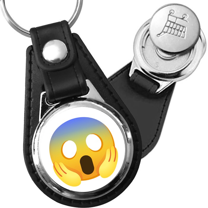 Porte-clés emoji Smiley effrayé en simili-cuir