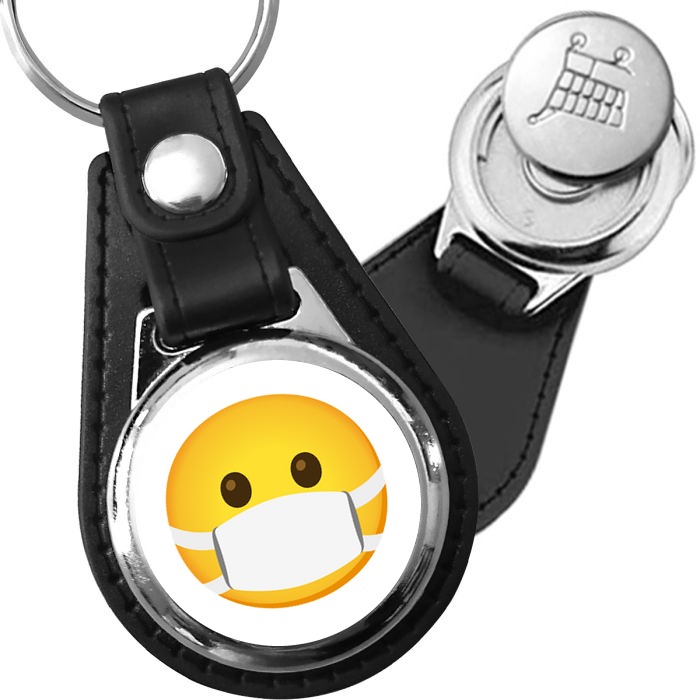 Porte-clés emoji Smiley masqué en simili-cuir