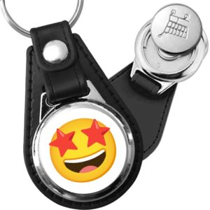 Porte-clés emoji Smiley etoiles en simili-cuir