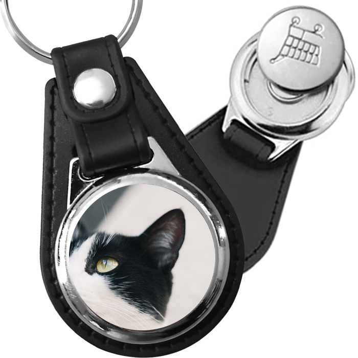 Porte-clés Chat bicolore en simili-cuir