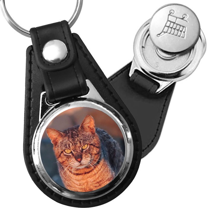 Porte-clés Chat doré en simili-cuir