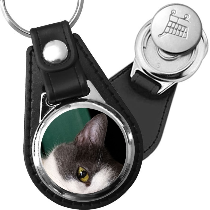 Porte-clés Chat gris et blanc en simili-cuir