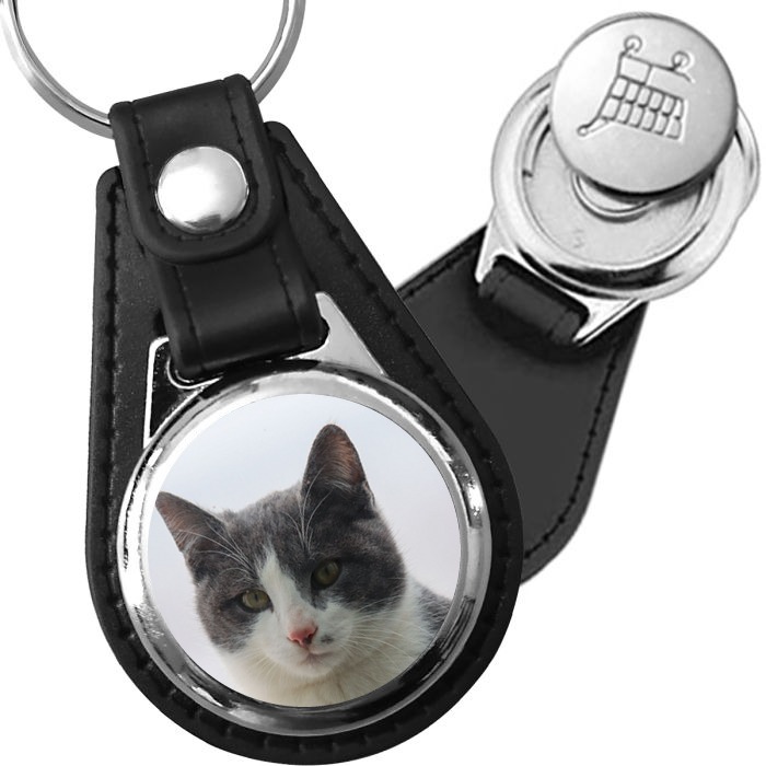 Porte-clés Chat gris en simili-cuir