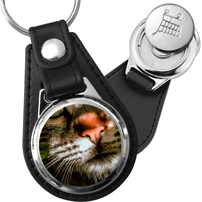 Porte-clés Chat tacheté en simili-cuir