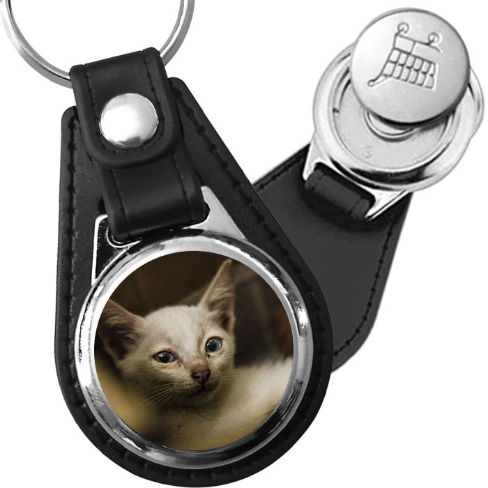 Porte-clés Chaton blanc en simili-cuir