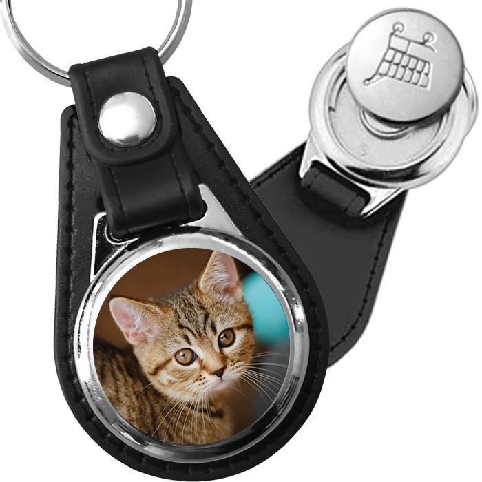Porte-clés Chaton tigré en simili-cuir