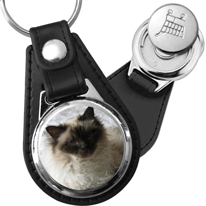 Porte-clés Sacré de Birmanie en simili-cuir