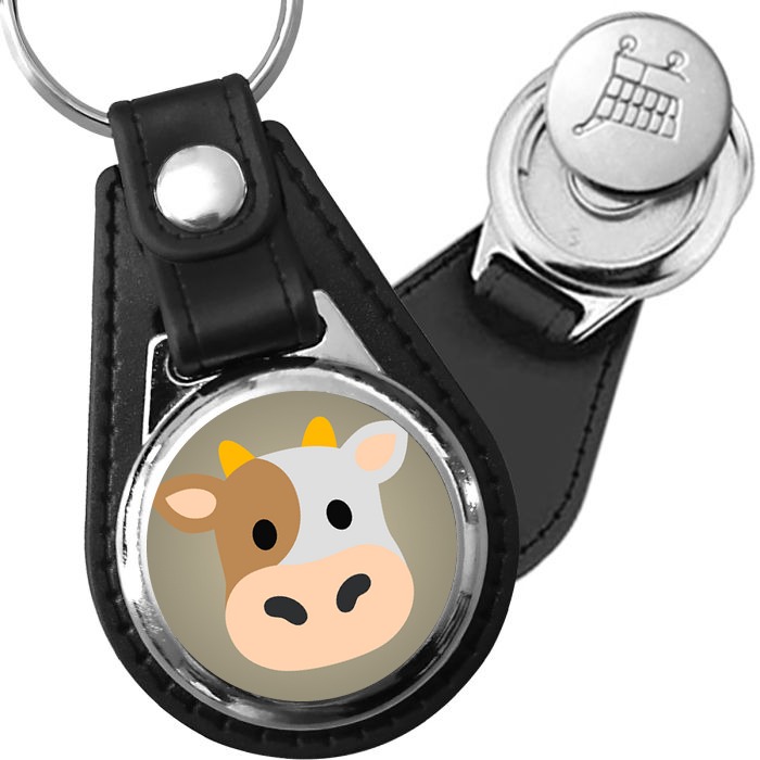 Porte-clés emoji Tete de vache en simili-cuir