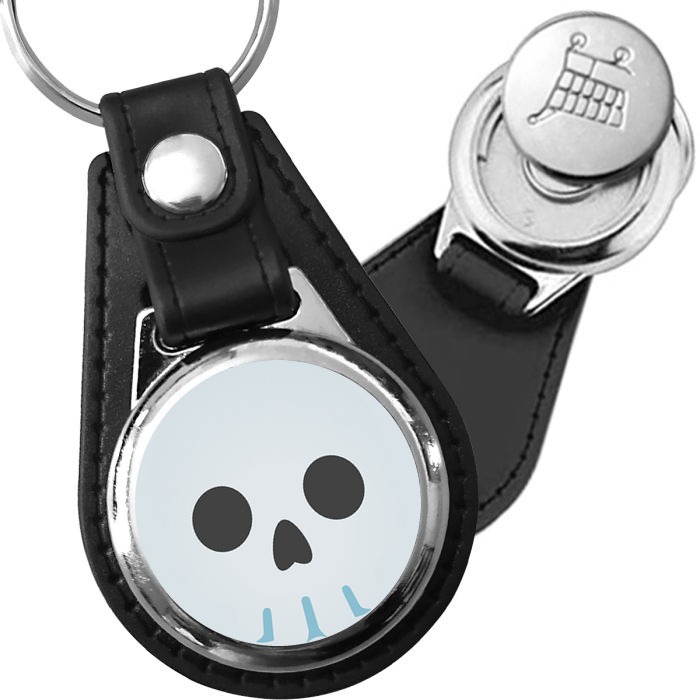 Porte-clés emoji Tete de mort en simili-cuir