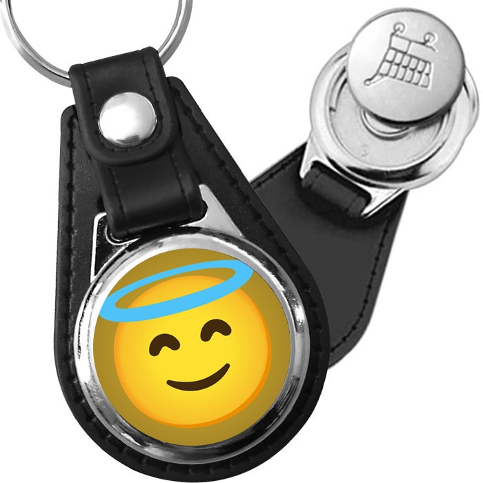 Porte-clés emoji Smiley auréolé en simili-cuir