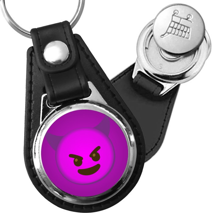 Porte-clés emoji Smiley diablotin en simili-cuir