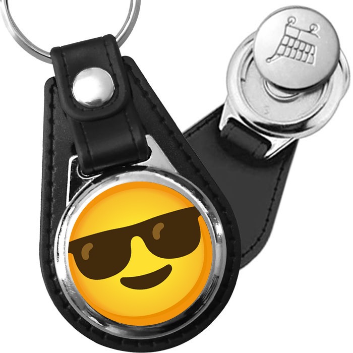 Porte-clés emoji Smiley cool en simili-cuir