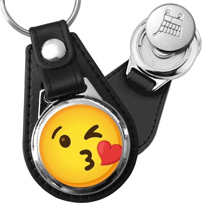 Porte-clés emoji Smiley bisou en simili-cuir