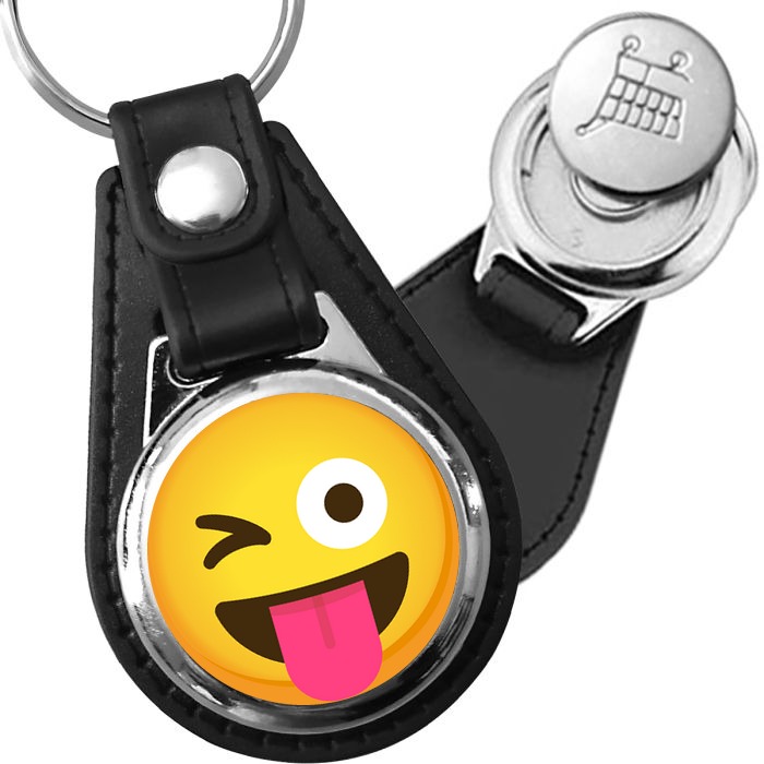 Porte-clés emoji Smiley farceur en simili-cuir