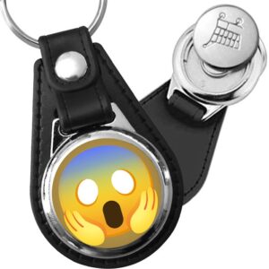 Porte-clés emoji Smiley effrayé en simili-cuir