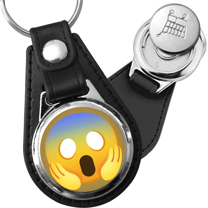 Porte-clés emoji Smiley effrayé en simili-cuir