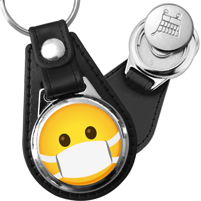 Porte-clés emoji Smiley masqué en simili-cuir