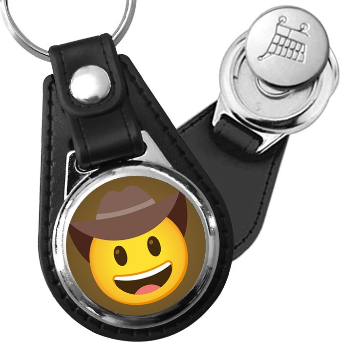 Porte-clés emoji Smiley cowboy en simili-cuir