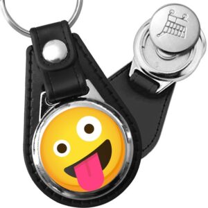 Porte-clés emoji Smiley dingue en simili-cuir