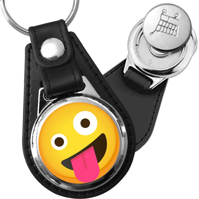 Porte-clés emoji Smiley dingue en simili-cuir