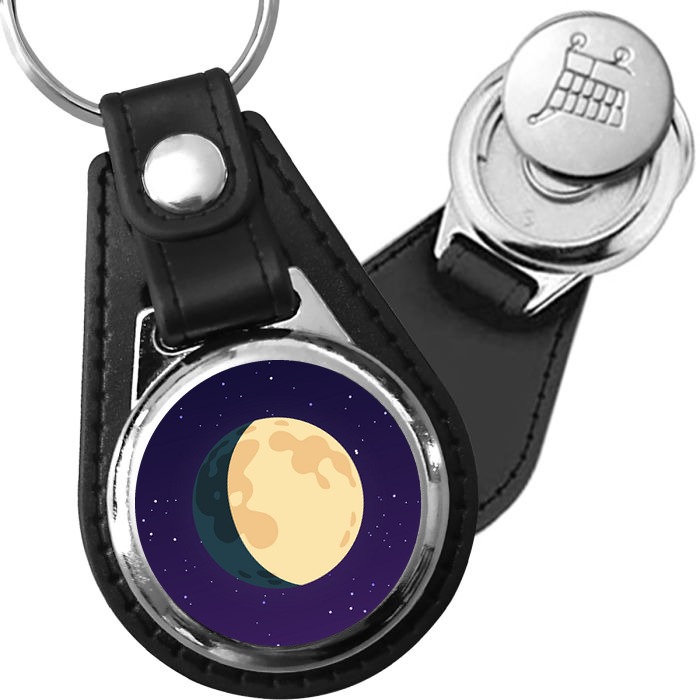Porte-clés Lune gibbeuse croissante en simili-cuir