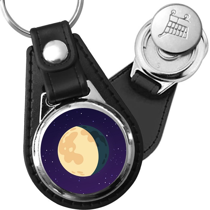 Porte-clés Lune gibbeuse decroissante en simili-cuir