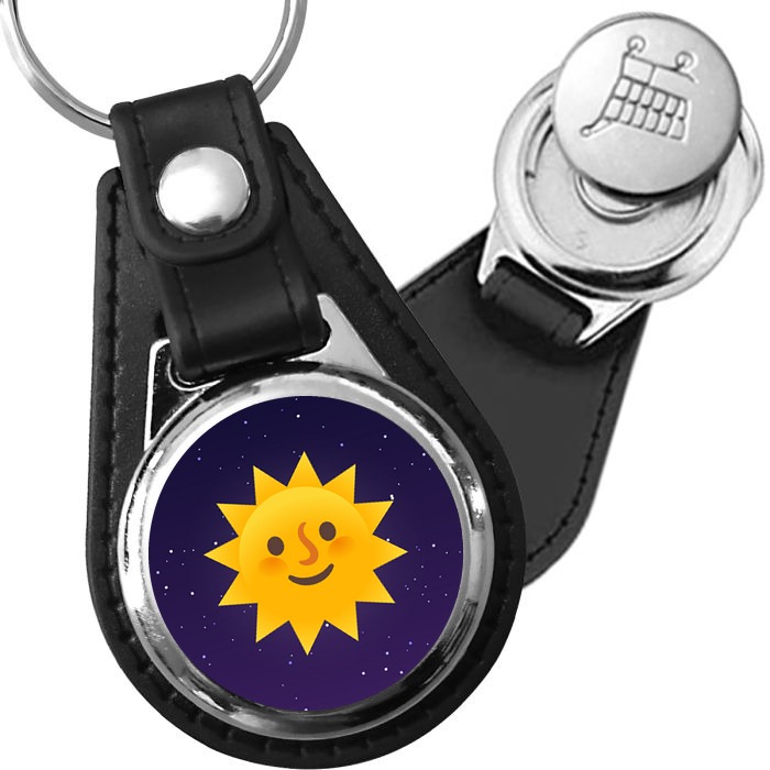 Porte-clés Soleil rayonnant en simili-cuir