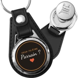 Porte-clés « Veux-tu être parrain ? » en simili-cuir